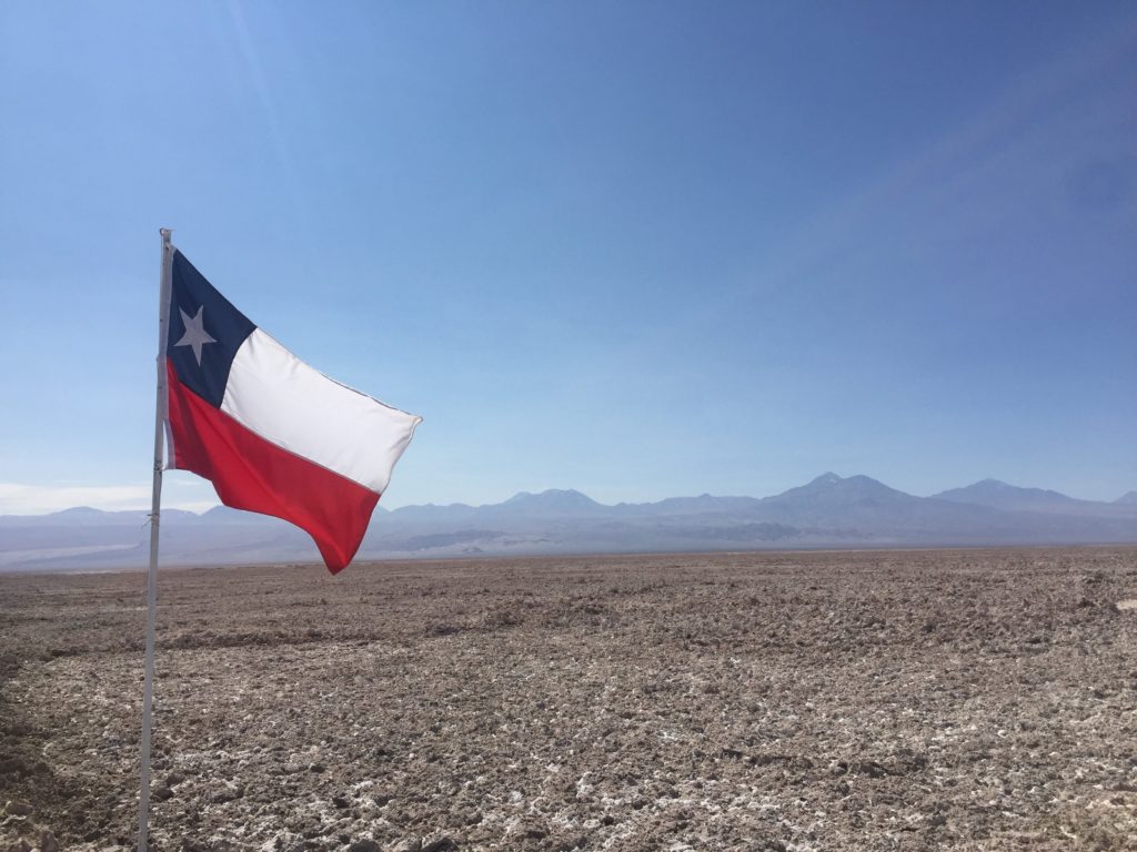 Chilean flag in Atacama Salt Flat 