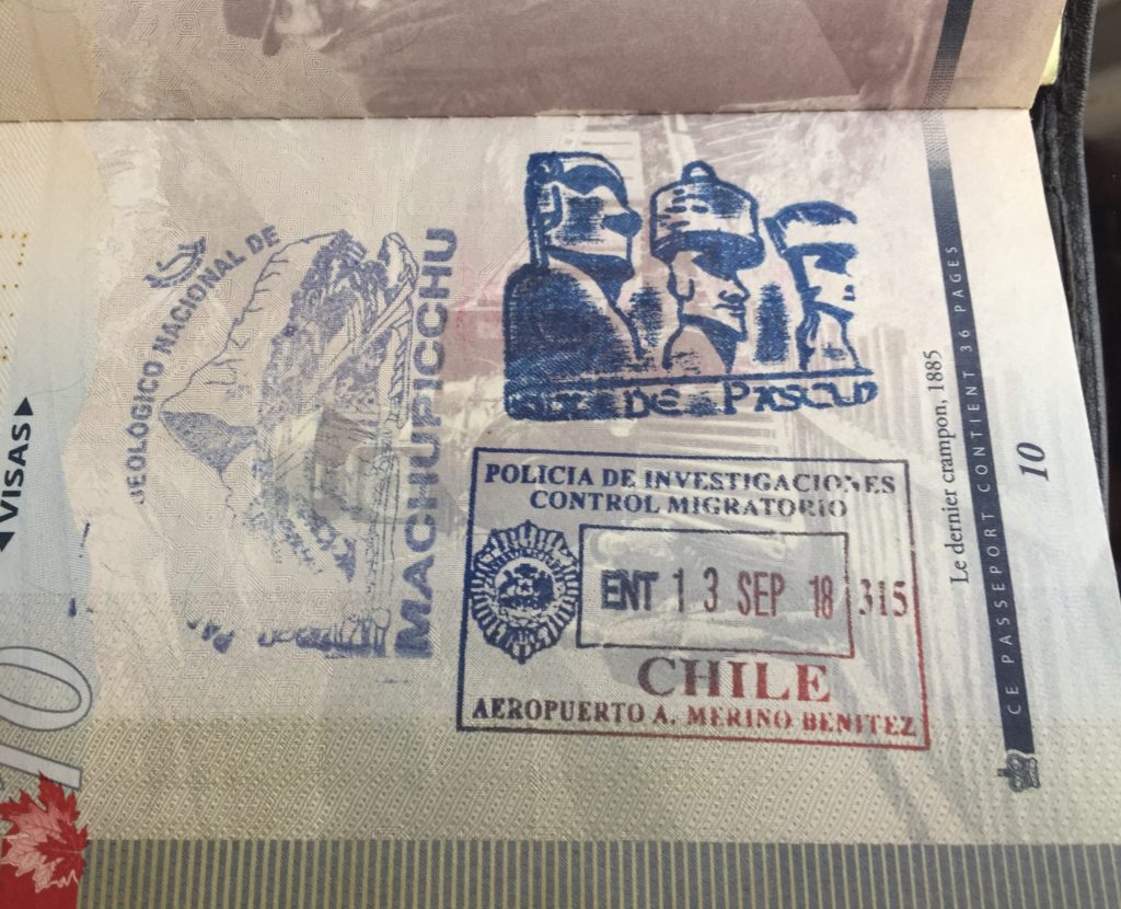 Canadian passport with Machu Picchu and Easter Island stamps