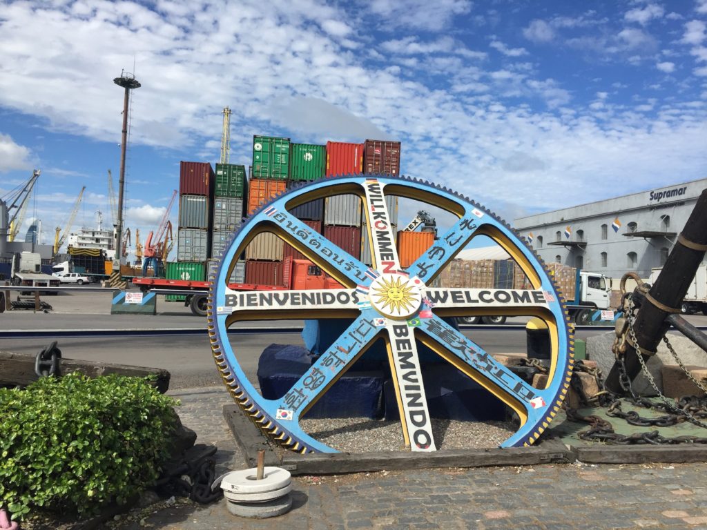 Welcome wheel Montevideo harbor