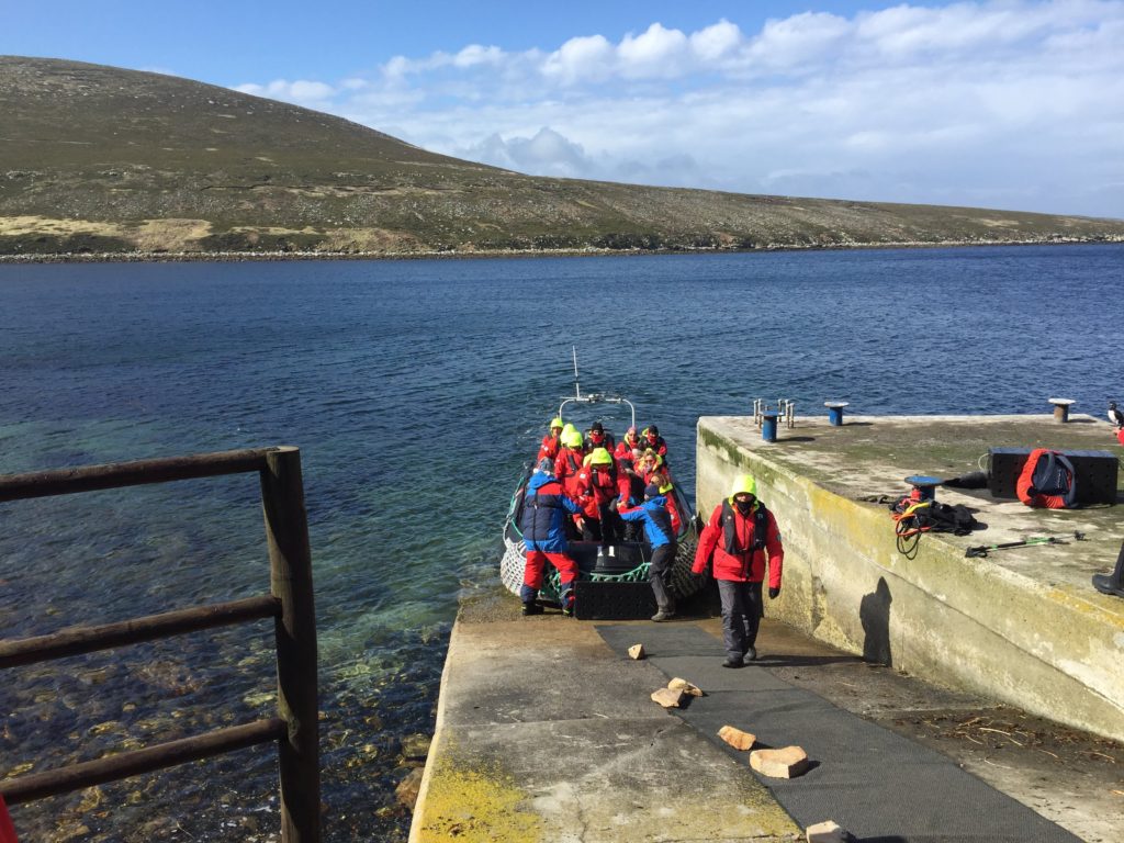 Tender boat disembark New Island Falkland Islands