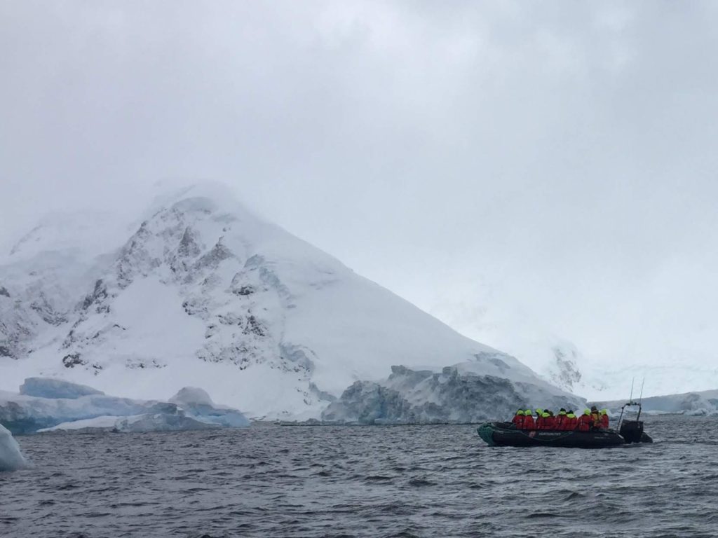 Tender boat cruising in Antarctica