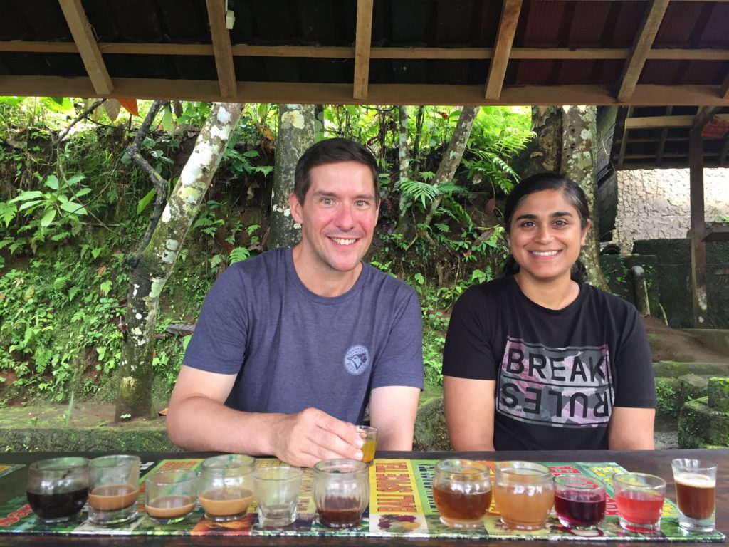 Sampling teas and coffees at bali coffee plantation