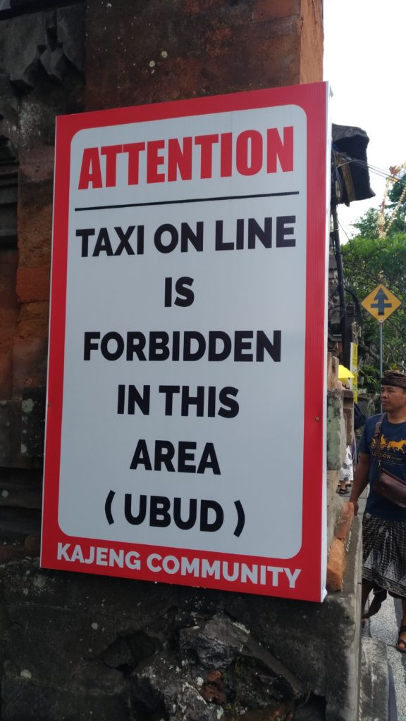 Anti ride sharing sign Ubud Taxi Mafia