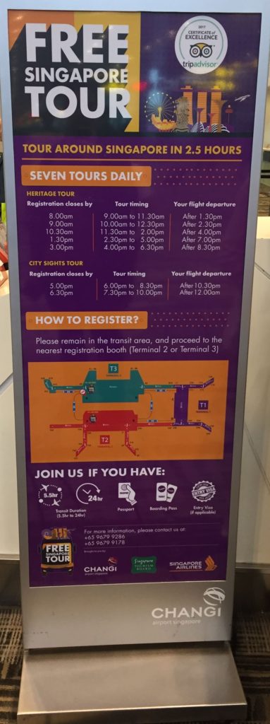 Singapore Free Tour Information Sign in Changi Airport 