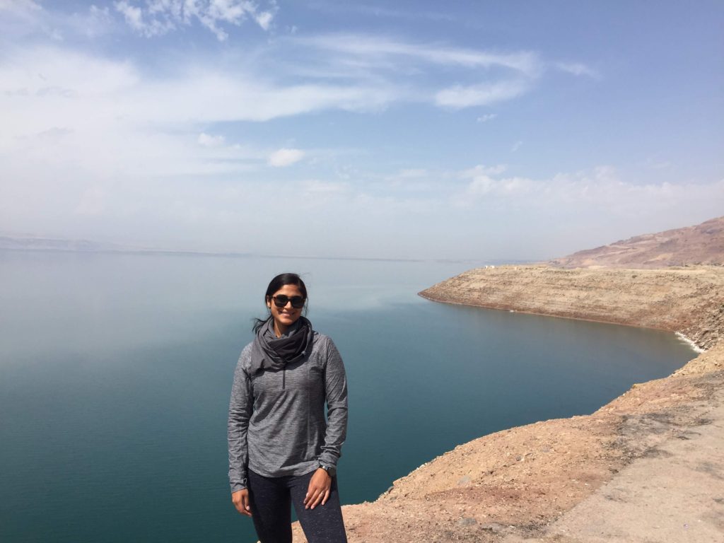 Posing in front of Dead Sea Jordan
